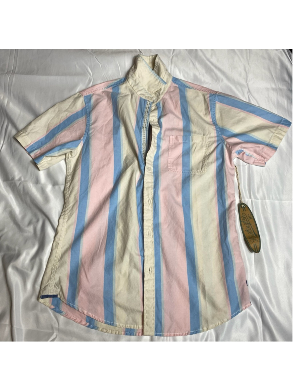 Men's Huntington Casual Button Down Shirt S Pink Blue Striped